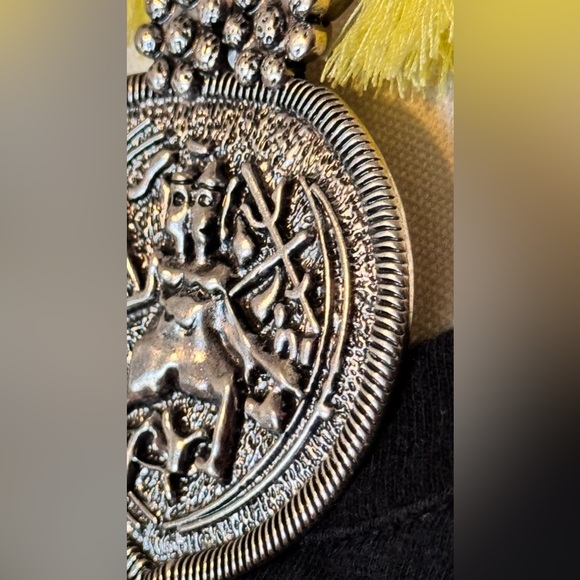 NORDSTROM Maximalist Boho Silver Yellow Fringe Tassel Crystal Statement Necklace - Picture 12 of 15